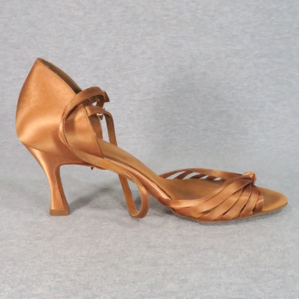 Supadance 1066 Latin Ballroom Dance Shoes 6.5 Dark Tan Satin 2" Flare Heel w Box - Picture 7 of 11